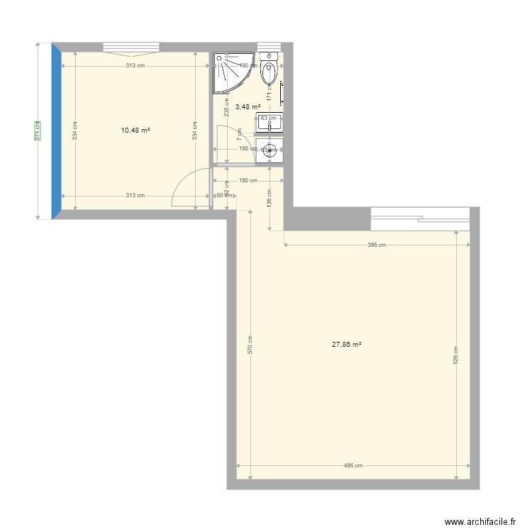 Lion or. Plan de 3 pièces et 42 m2