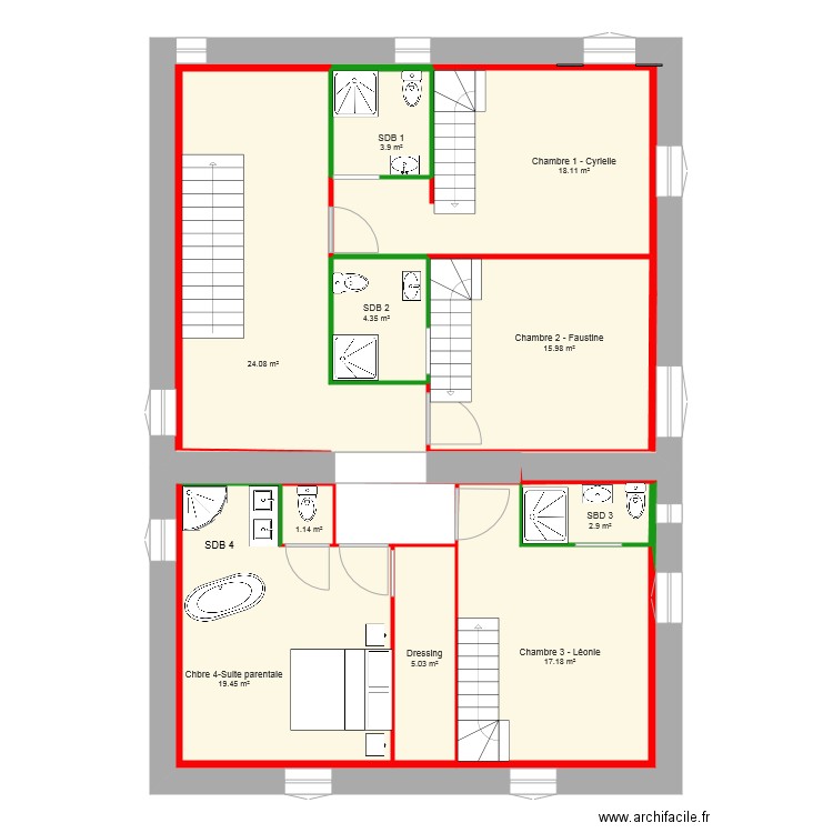 partie nuit situation 11. Plan de 0 pièce et 0 m2