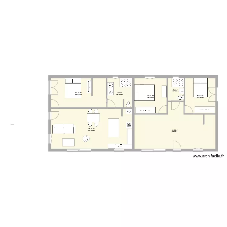 appartement 55m2. Plan de 