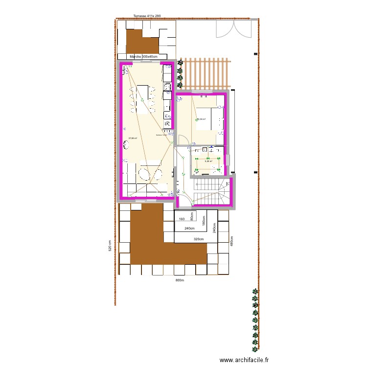 LEROUX marches-terrasses ecarrelage 80 x 80. Plan de 3 pièces et 56 m2