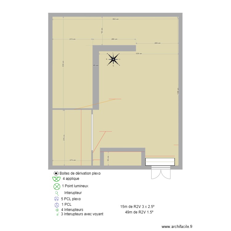 Terrasse 1 Cotes . Plan de 3 pièces et 80 m2