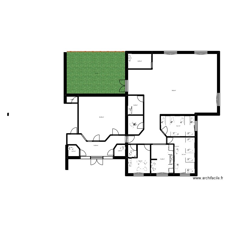 Plan Crêche Château Renault 2 NB. Plan de 14 pièces et 216 m2