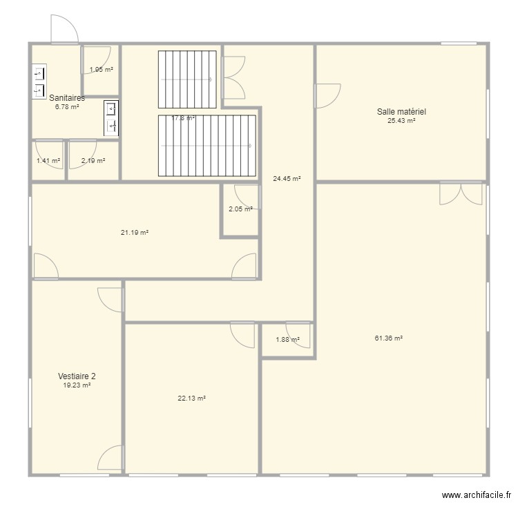 Plan Vestiaire EPS - proposition 2. Plan de 13 pièces et 208 m2