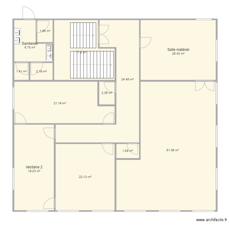 Plan Vestiaire EPS - proposition 2. Plan de 13 pièces et 208 m2