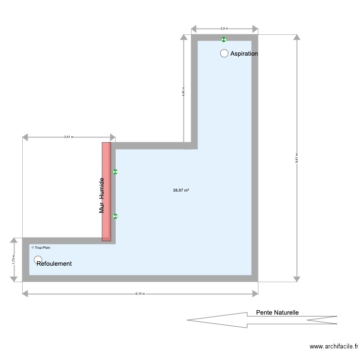 Le Saux Uccle. Plan de 1 pièce et 39 m2