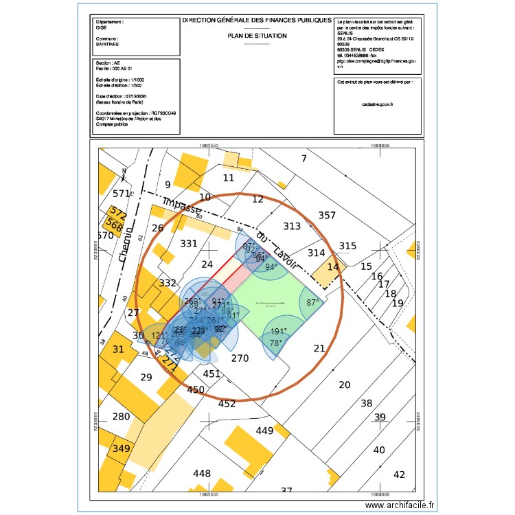 cadastre saintines. Plan de 3 pièces et 813 m2