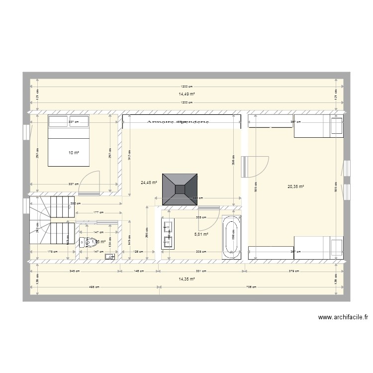 Blancs Curés 2e étage. Plan de 7 pièces et 91 m2