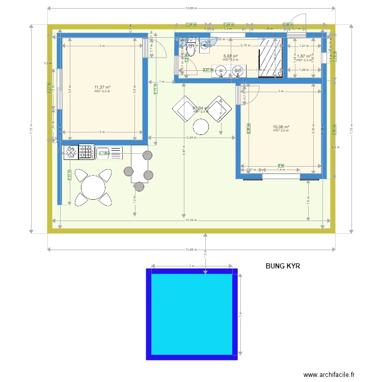 BUNG KYR2. Plan de 5 pièces et 105 m2