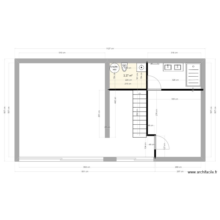 PLAN ALEX 2. Plan de 1 pièce et 3 m2