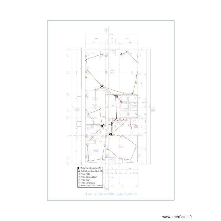 Alimentation de prises Etage 4. Plan de 0 pièce et 0 m2
