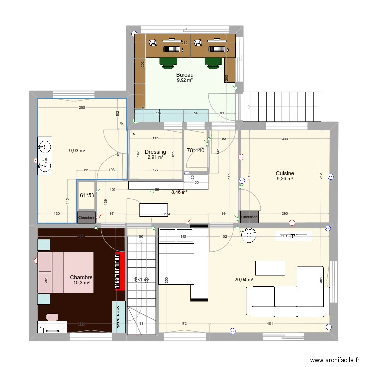 Maison cassé. Plan de 11 pièces et 76 m2