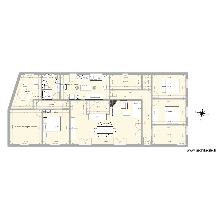 retaud dessine par pieces. Plan de 14 pièces et 144 m2