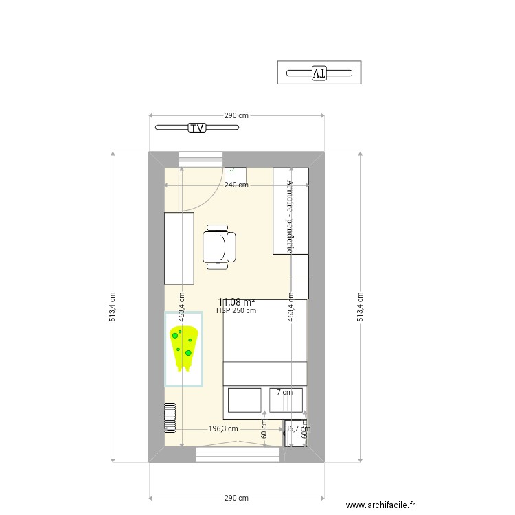 Chambre de Chris 3. Plan de 1 pièce et 11 m2