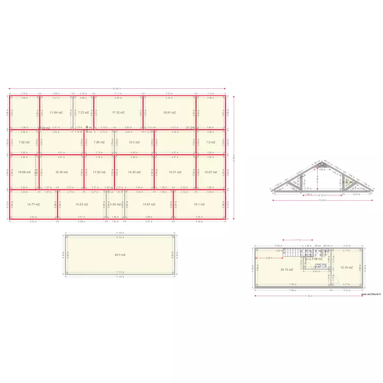 La case bambou plancher bas fondations. Plan de 