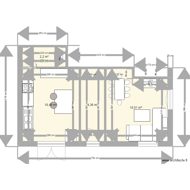 PLAN H. Plan de 4 pièces et 28 m2