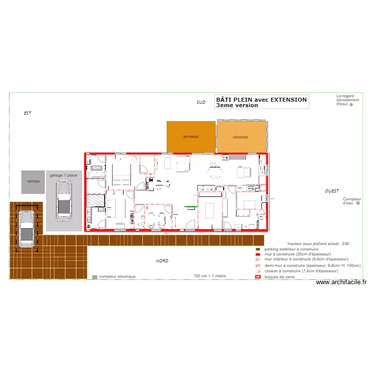 B&acirc;ti PLEIN avec extension 3eme version. Plan de 