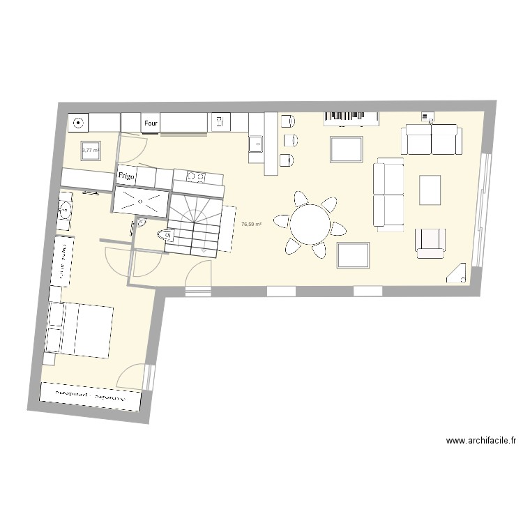 maison3. Plan de 2 pièces et 80 m2