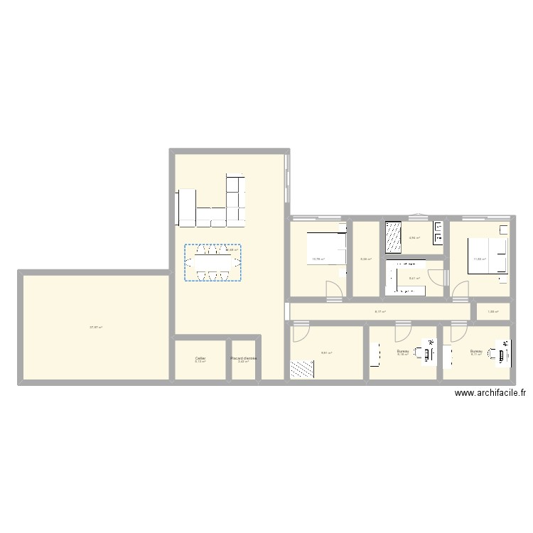 Plan 2 maison. Plan de 14 pièces et 173 m2