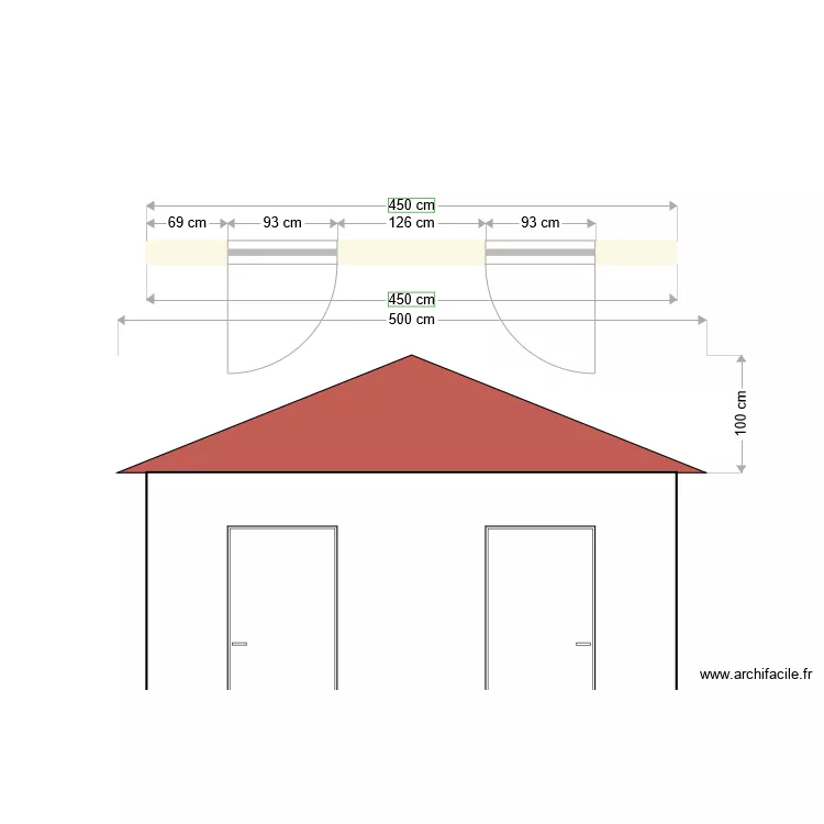 Fa&ccedil;ade wc publique cimeti&egrave;re. Plan de 
