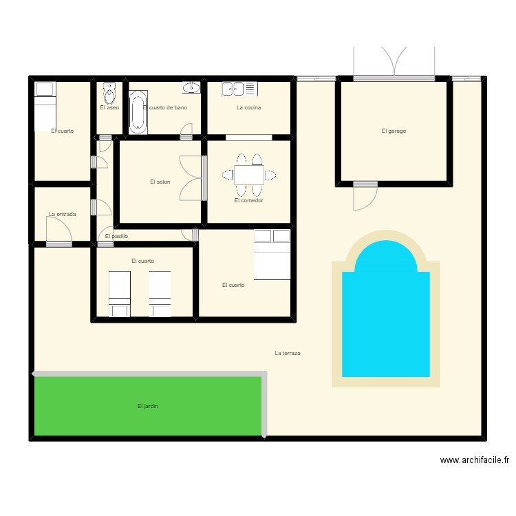 plan maison projet final espagnol. Plan de 13 pièces et 148 m2