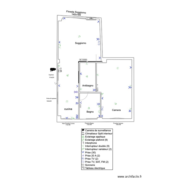 elec legende. Plan de 0 pièce et 0 m2