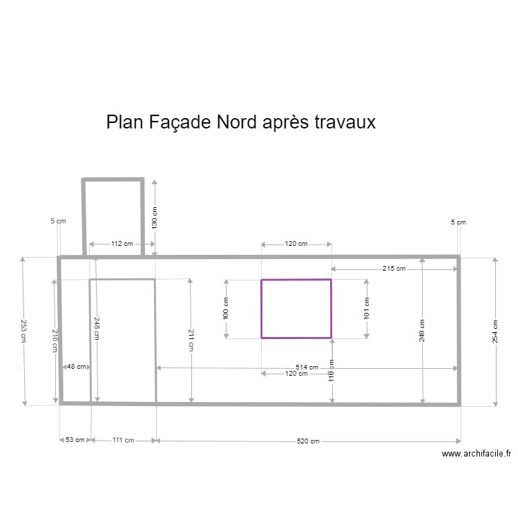 Quest Facade Nord Après. Plan de 2 pièces et 3 m2