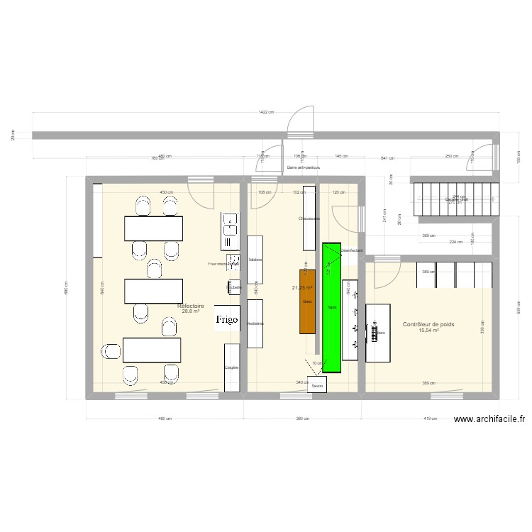 Réfectoire/SAS V3. Plan de 3 pièces et 66 m2