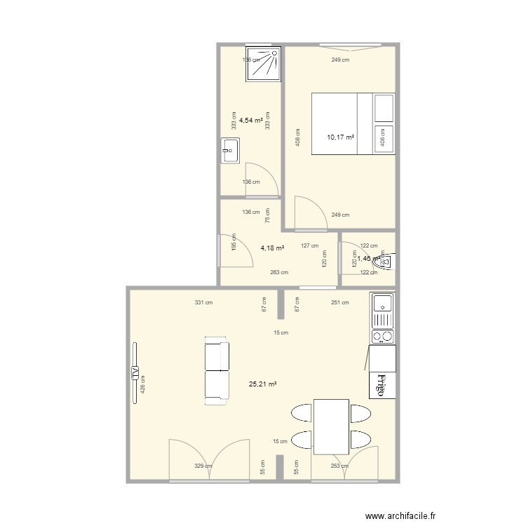 Appt 4 aubigny plan côté. Plan de 5 pièces et 46 m2