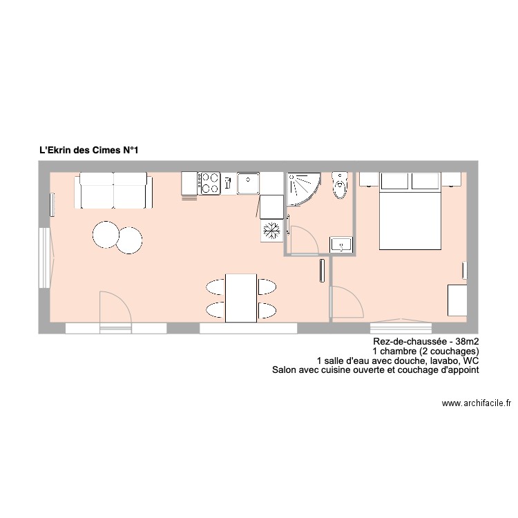 Ekrin des Cimes no1. Plan de 3 pièces et 40 m2