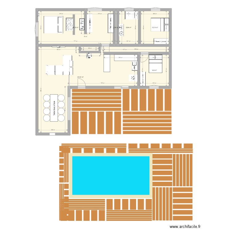 Plan avec extension - Ammenagement. Plan de 6 pièces et 111 m2