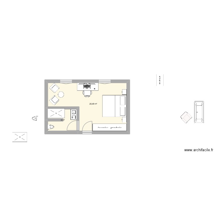 ronce 2. Plan de 2 pièces et 24 m2