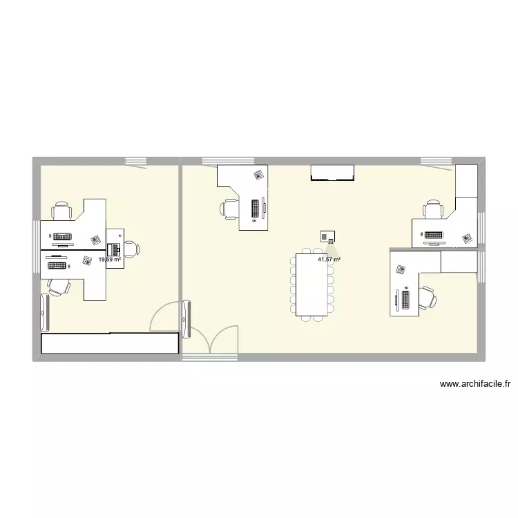 bureau étage. Plan de 2 Pièces et 61 m² bureau étage. Plan de 2 Pièces et 61 m²