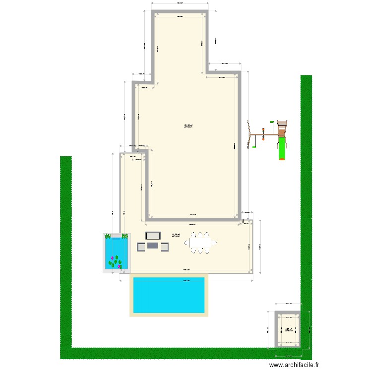 piscine. Plan de 3 pièces et 188 m2