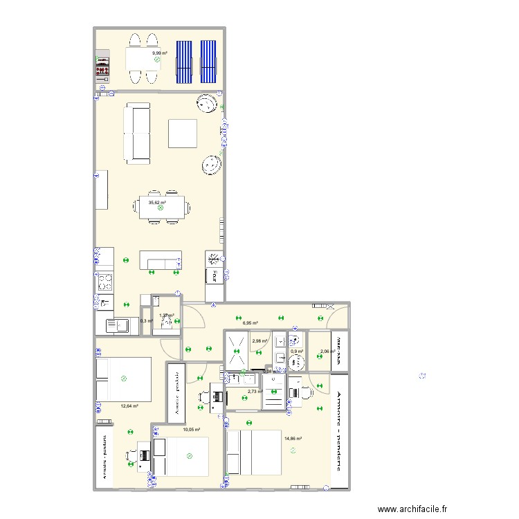 Santa Barbara Cotes V12. Plan de 13 pièces et 101 m2