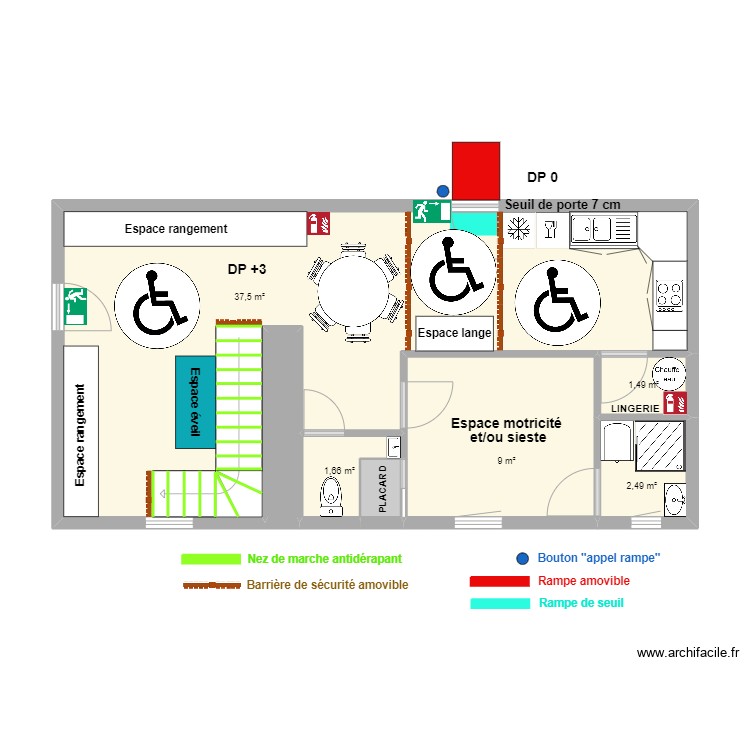 MAM A COCO RDC après travaux avec espace de rotation. Plan de 0 pièce et 0 m2 MAM A COCO RDC après travaux avec espace de rotation. Plan de 0 pièce et 0 m2