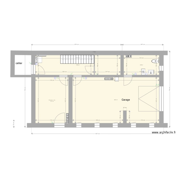 CHANTELAC PRUNIERES RDC. Plan de 4 pièces et 73 m2