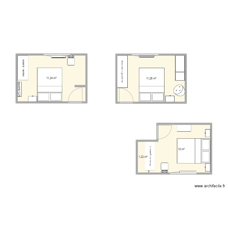 ETAGE. Plan de 4 pièces et 34 m2