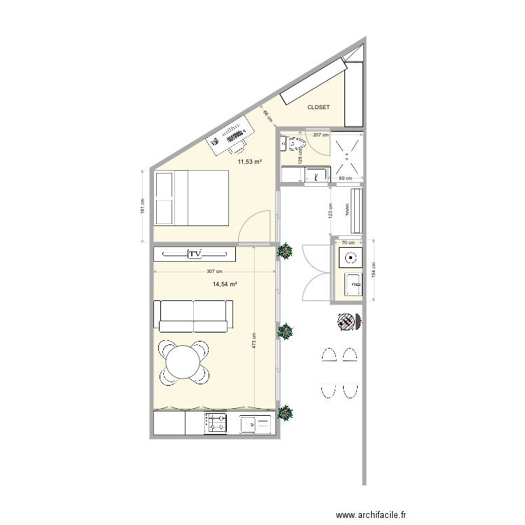 KIT. Plan de 4 pièces et 30 m2