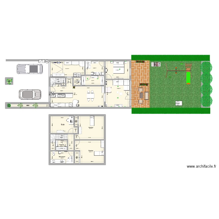 maison avec dressing en bas. Plan de 18 pièces et 154 m2