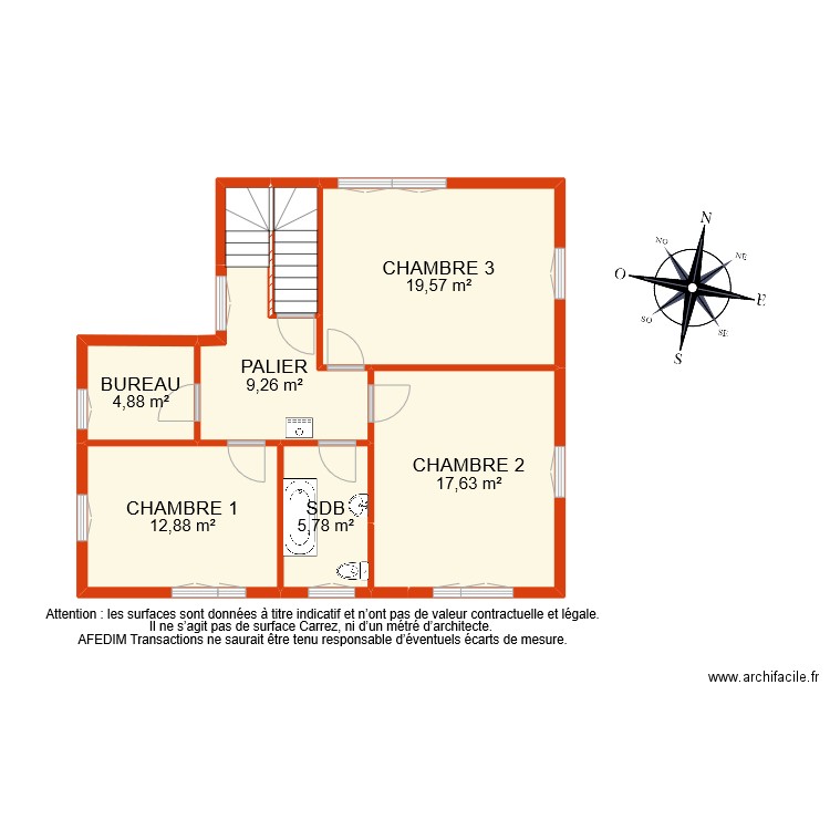 BI 9042 ETAGE. Plan de 9 pièces et 75 m2