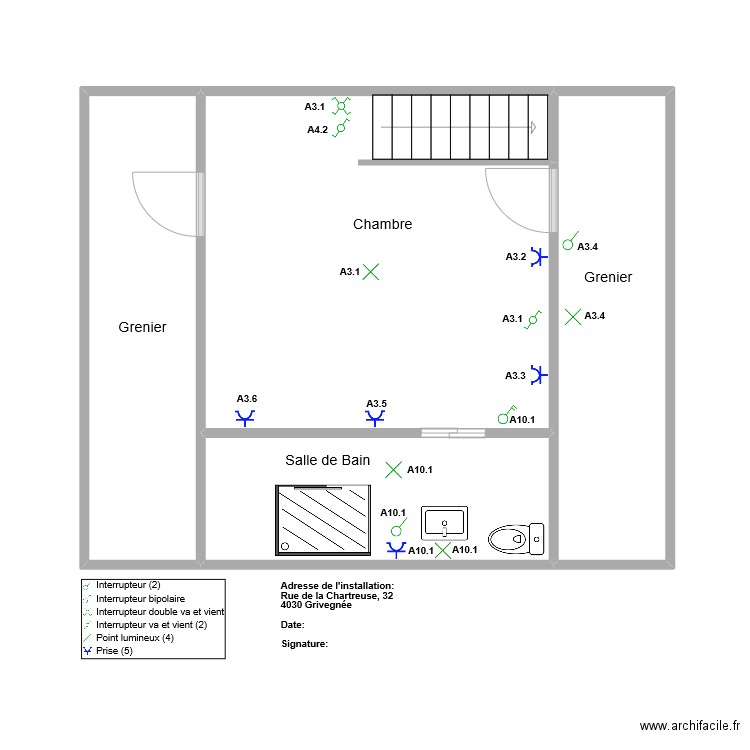 Etage 2 Jadot Perrine. Plan de 4 pièces et 40 m2