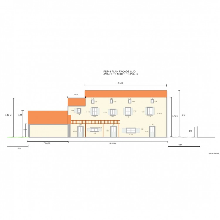 PLAN DE FACADE SUD . Plan de 0 pièce et 0 m2