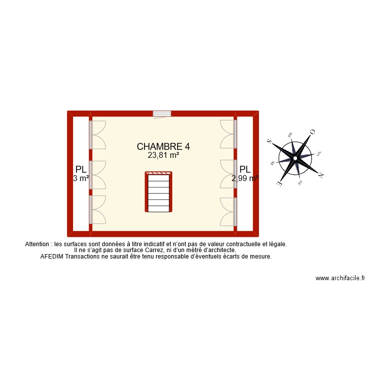 BI 9513 ETAGE 2. Plan de 4 pièces et 33 m2