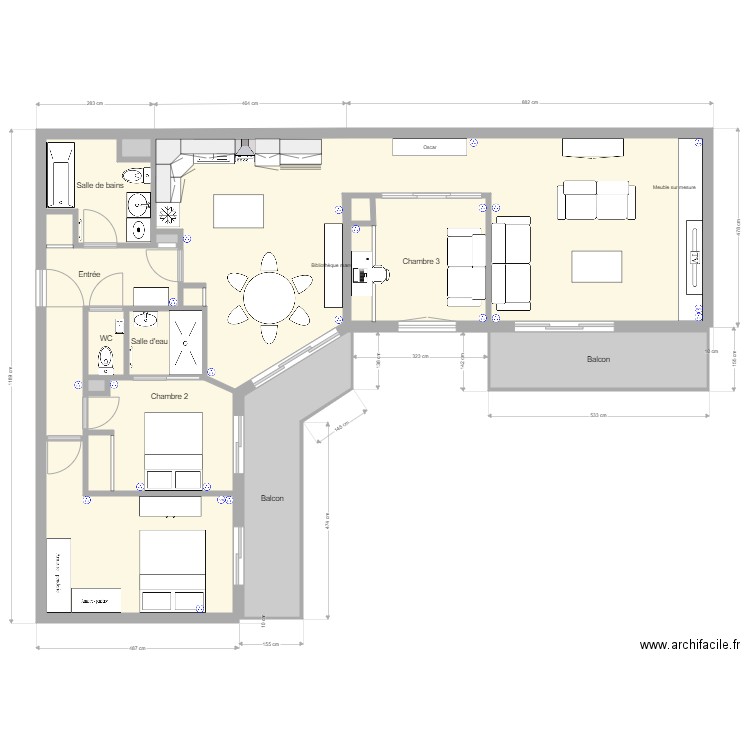 Square Kennedy. Plan de 14 pièces et 115 m2