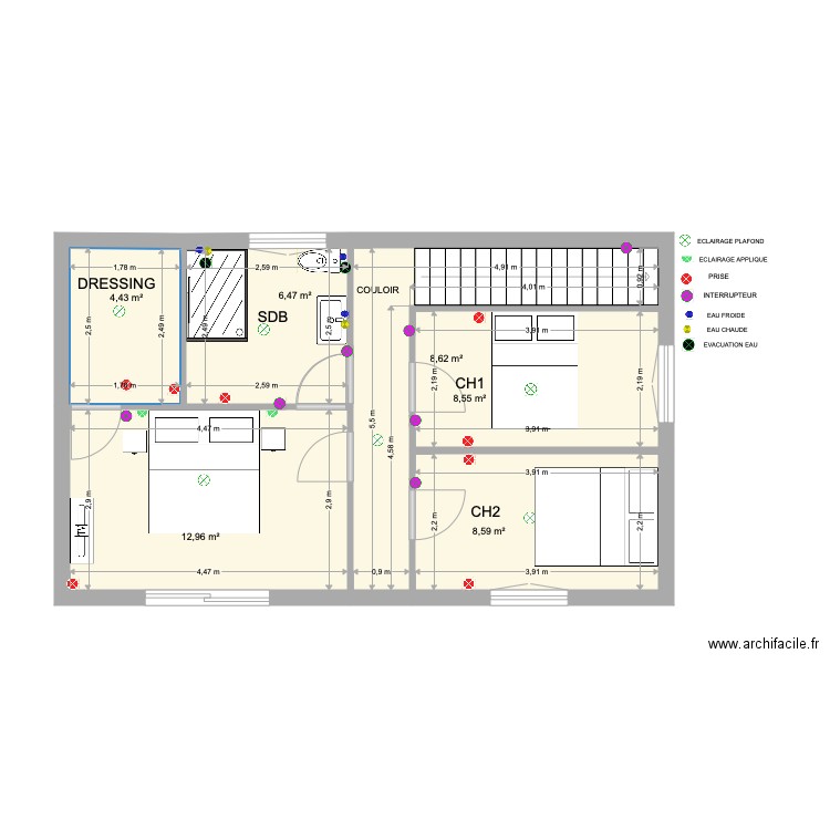 PROJET 3 2EME ETAGE. Plan de 6 pièces et 50 m2