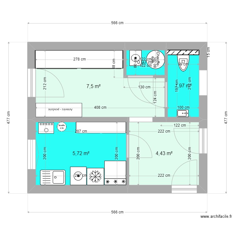 entrée buanderie . Plan de 5 pièces et 21 m2