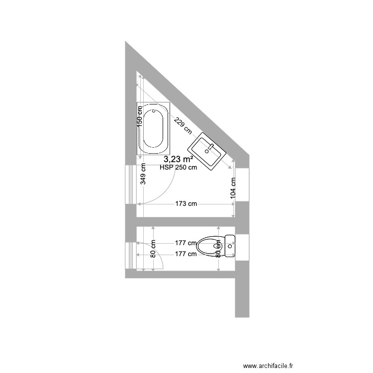 SDB tredrez existant . Plan de 2 pièces et 5 m2