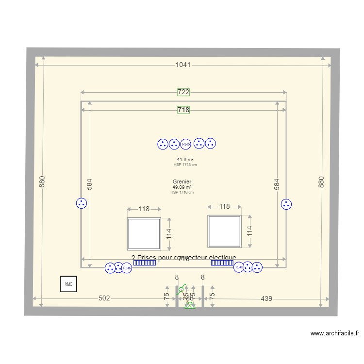 73VP Grenier. Plan de 2 pièces et 133 m2