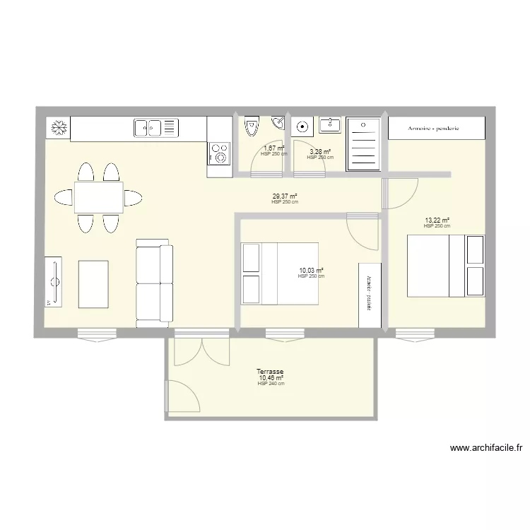 Simulation Appart RDC non fini. Plan de 