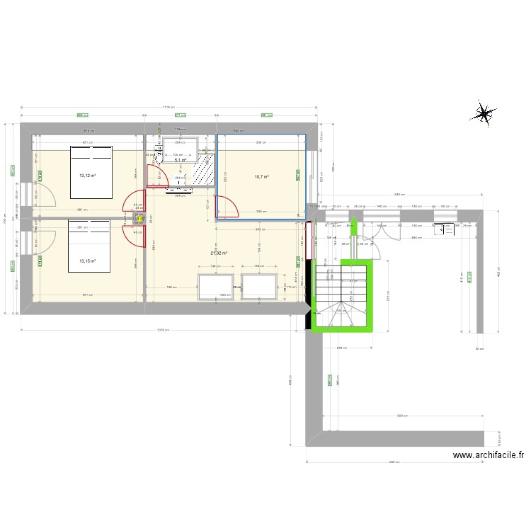 MSAGE_Etage_Base. Plan de 6 pièces et 64 m2